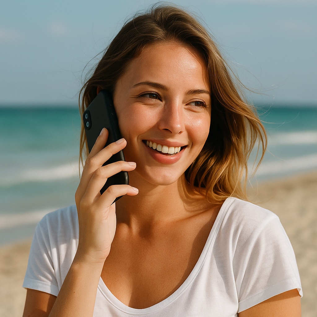 Chico relajado hablando por teléfono utilizando LlamameTu